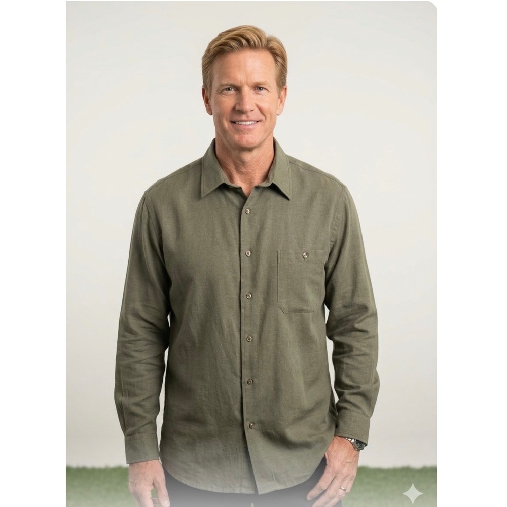 Chereskin Mens XXL Olive Green Sueded Button Down Shirt Long Sleeve Pocket